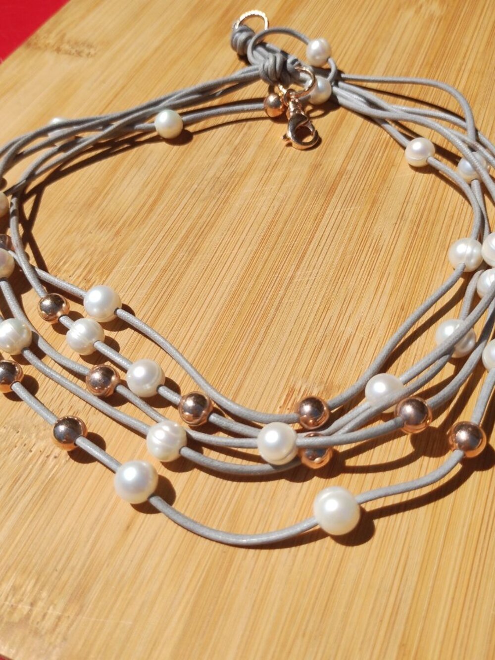 Honora Bronze Italy Genuine Freshwater Pearl Multi strand leather Necklace - Picture 3 of 5